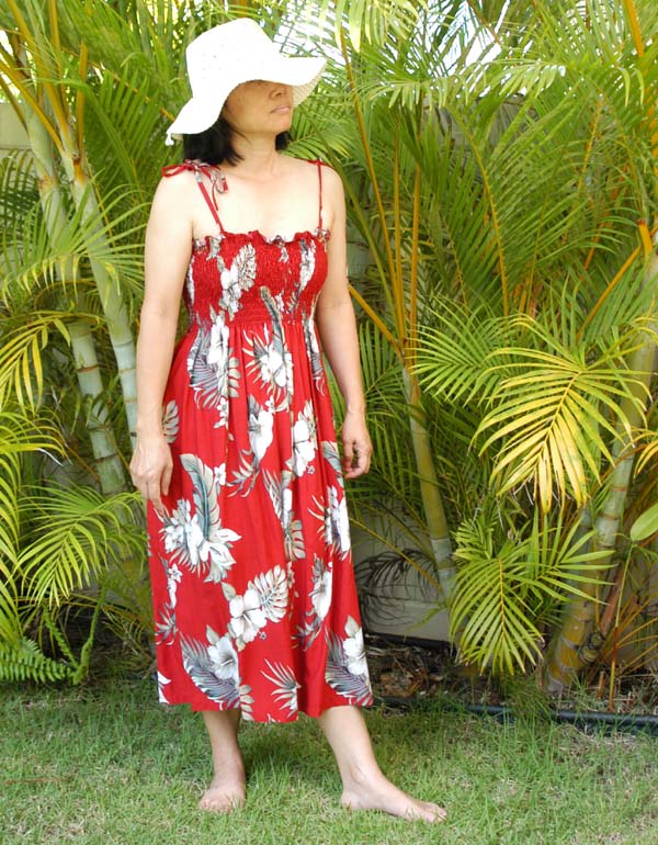 strapless open back dress Volcanic Red Long Hawaiian Dress with Leg openings S / Red main image 1