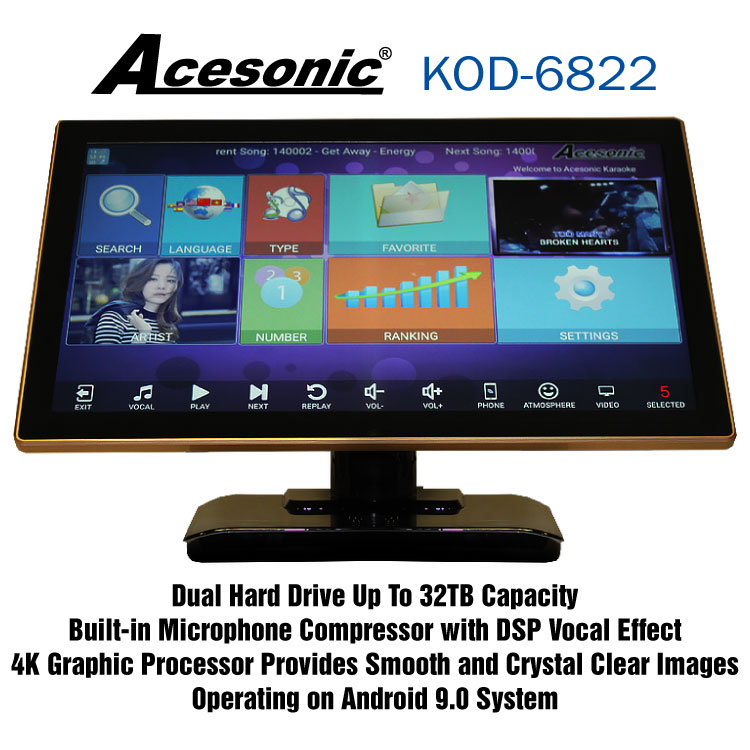 Acesonic KOD6822 Dual Hard Drive Multimedia Karaoke Player Android