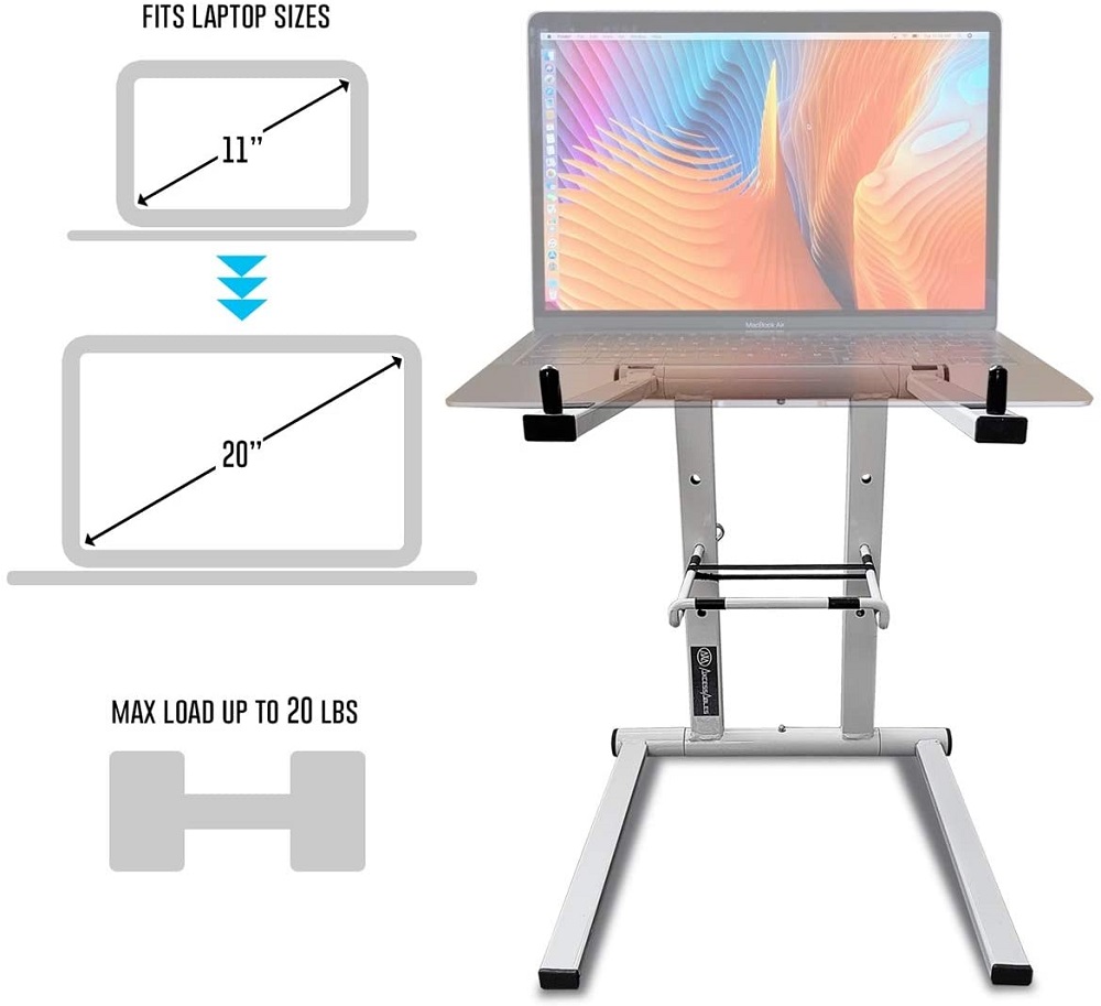 AxcessAbles DJLTS01 Lightweight Folding DJ Laptop Stand (White)