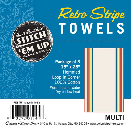 Multi Color Retro Stripe Dish Towels to Embroider - 3 Pack Multi Color Retro Stripe Dish Towels to Embroider - 3 Pack