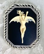 **NEW!** Black Vampire Lady w/Bat Wings Cameo Brooch Pin **NEW!** Black Vampire Lady w/Bat Wings Cameo Brooch Pin