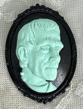 **NEW!** Mint Frankenstein Cameo Brooch Pin in Classic Setting