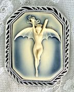 **NEW!** Grey Vampire Lady e/Bat Wings Cameo Brooch Pin **NEW!** Grey Vampire Lady e/Bat Wings Cameo Brooch Pin