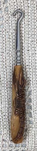 Vintage Glove Button Hook w/Carved Wooden Alligator Motif Handle