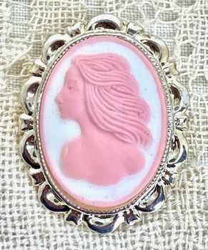 Small Brooch Pin w/Vintage Pink & White Cameo
