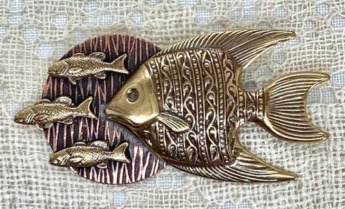 Vintage Brass & Copper Mid-Century Modern Fish Brooch Pin
