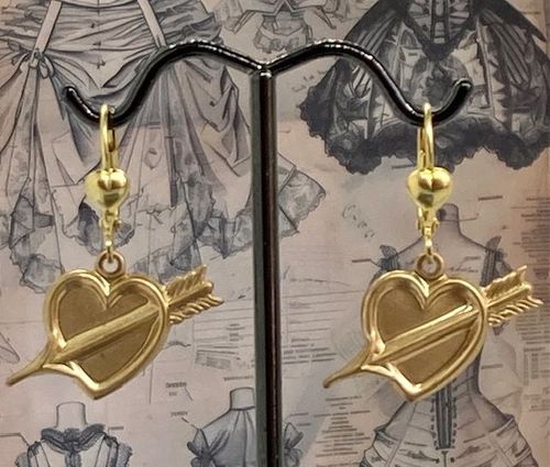 Vintage Brass Heart & Arrow Pierced Earrings