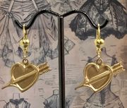 Vintage Brass Heart & Arrow Pierced Earrings