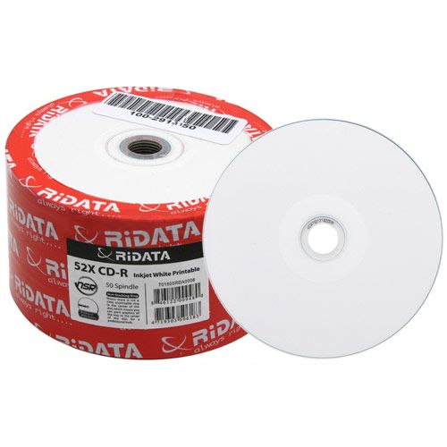 Ridata CD-R 52X 80Min/700MB White Inkjet Hub Printable