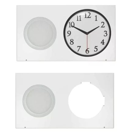 Lowell MC-701 Grille-Clock/Speaker Steel Surface 26in L x 14.5in H White