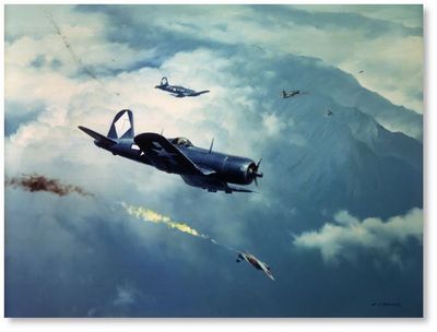 Corsair Splashes a Zero by R.G. Smith (F4U)