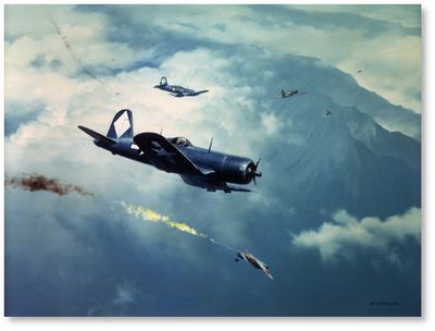 Corsair Splashes a Zero by R.G. Smith (F4U)