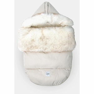7 A.M. Enfant Plushpod Footmuff - Tundra Heather Beige / White Faux Fur (0-18m)