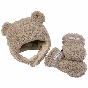 7 A.M. Enfant The Cub Mitten & Hat Set - Teddy - Oatmeal Teddy (0-6m)