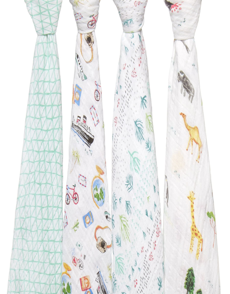 Aden + Anais Classic Swaddle Wraps, 4 Pack Around the World