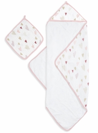 Aden + Anais Muslin-Backed Hooded Towel Set - Heartbreaker