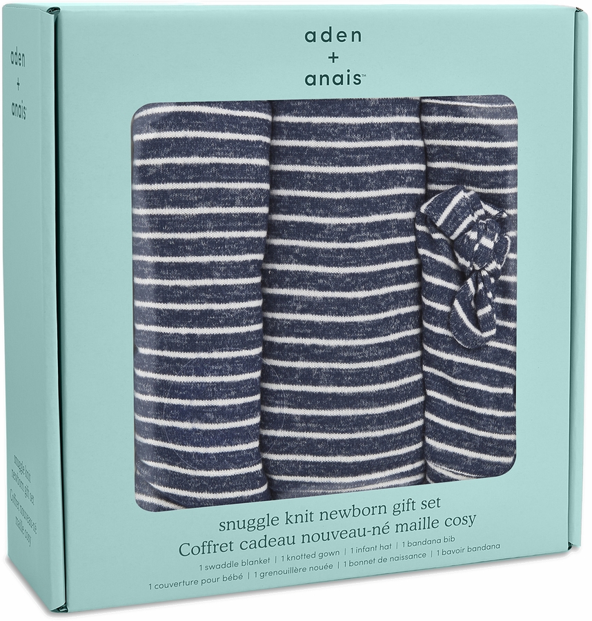 Aden + Anais Snuggle Knit Newborn Gift Set Navy Stripe