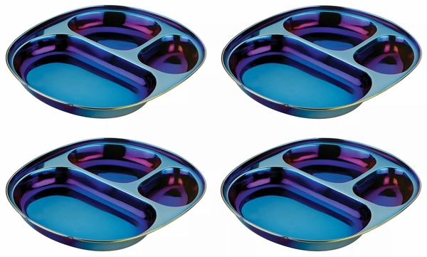 Ahimsa Stainless Steel Balanced Bites Plates (Set of 4) - Iridescent Blue