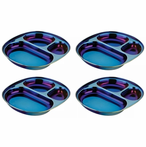 Ahimsa Stainless Steel Balanced Bites Plates (Set of 4) - Iridescent Blue