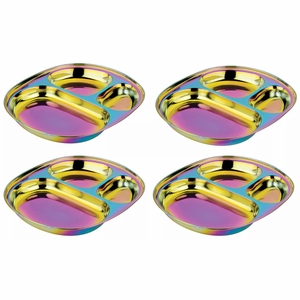 Ahimsa Stainless Steel Balanced Bites Plates (Set of 4) - Rainbow