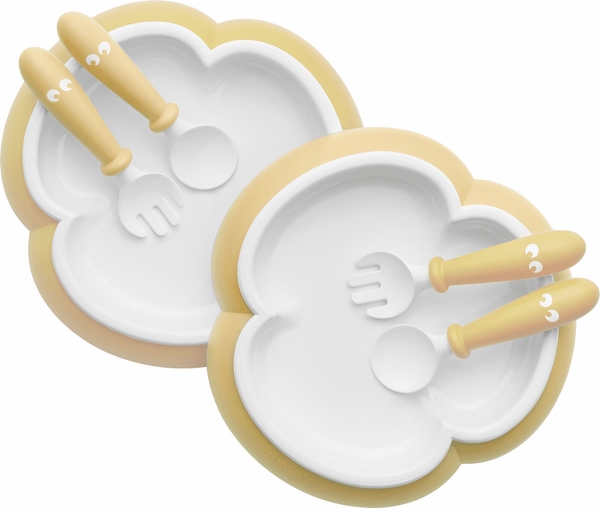 BabyBjorn Baby Plate, Spoon and Fork, 2 sets - Powder Yellow