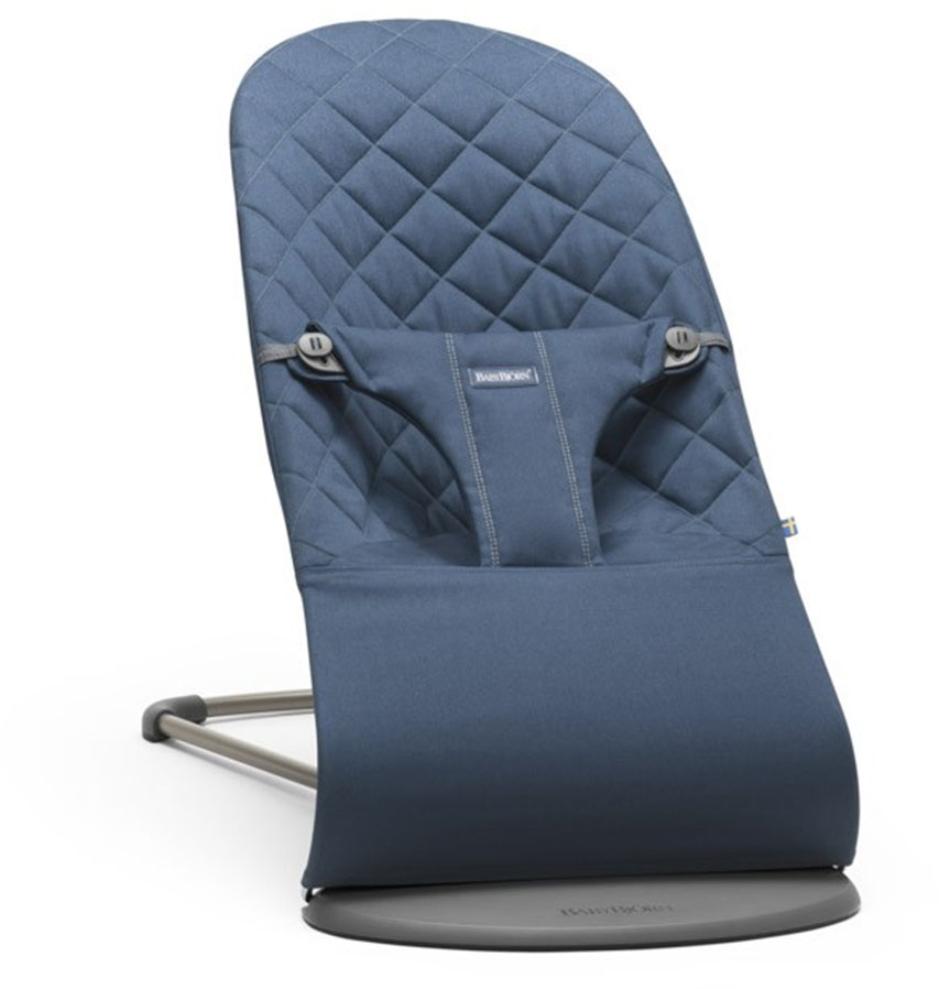 BabyBjrn Bouncer Bliss, Dark Gray Frame Classic Quilt Cotton Midnight Blue