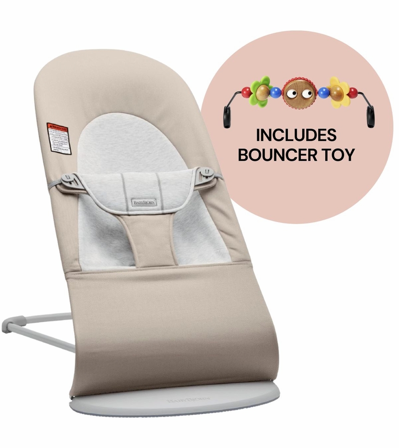 BabyBjorn Bouncer + Toy Bundle Balance Soft (Cotton Jersey) Beige / Gray / Googly Eyes