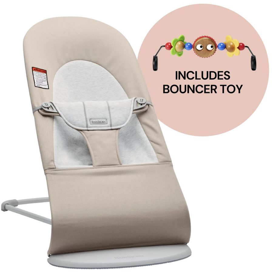 BabyBjorn Bouncer + Toy Bundle Balance Soft (Cotton Jersey) Beige