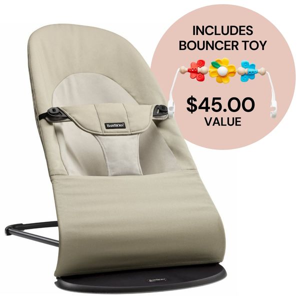 BabyBjorn Bouncer + Toy Bundle Balance Soft (Cotton) Khaki / Beige / Flying Friends