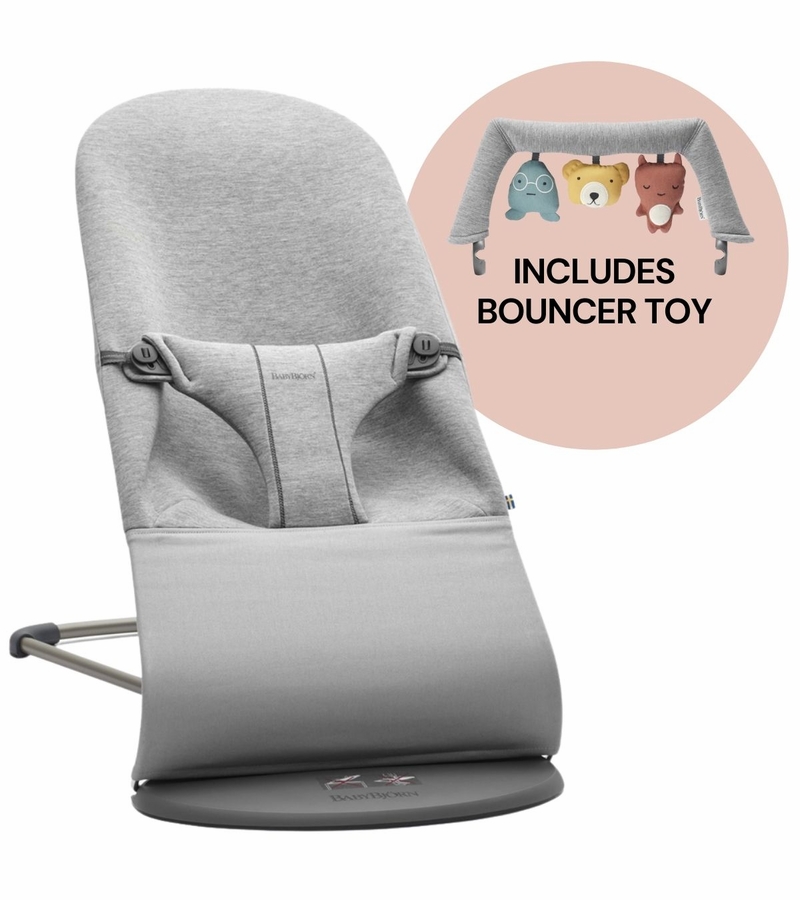BabyBjorn Bouncer + Toy Bundle Bliss (3D Jersey) Light Grey