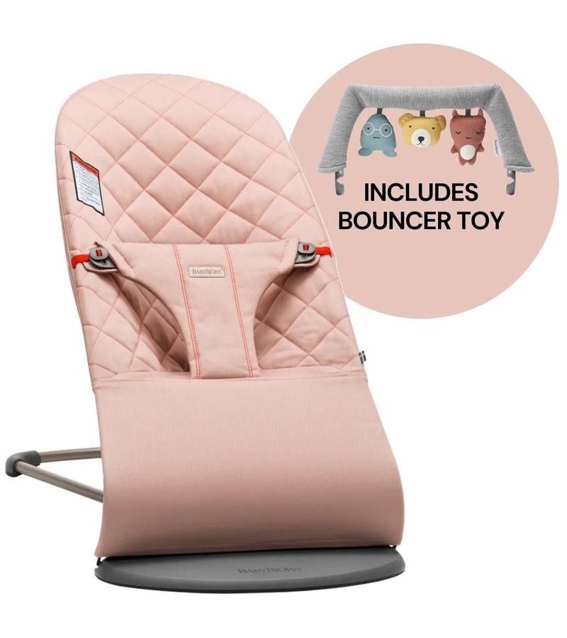 BabyBjorn Bouncer + Toy Bundle Bliss (Cotton) Dusty Pink