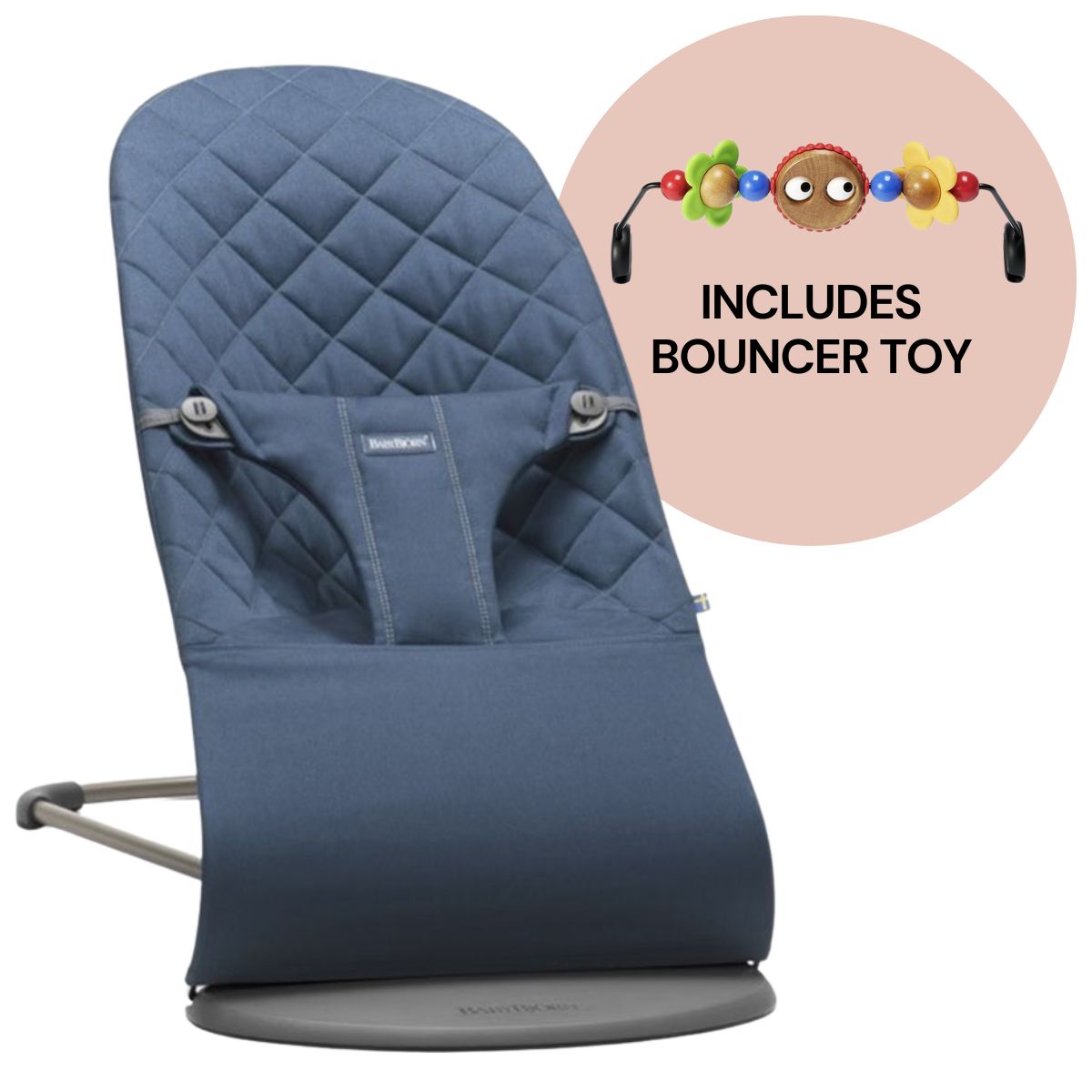 BabyBjorn Bouncer + Toy Bundle Bliss (Cotton) Midnight Blue / Googly Eyes