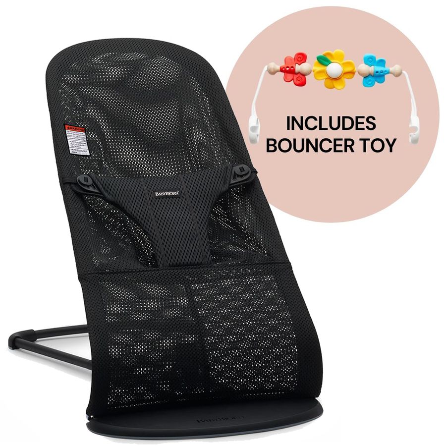 BabyBjorn Bouncer + Toy Bundle Bliss (Mesh) Black / Black / Flying