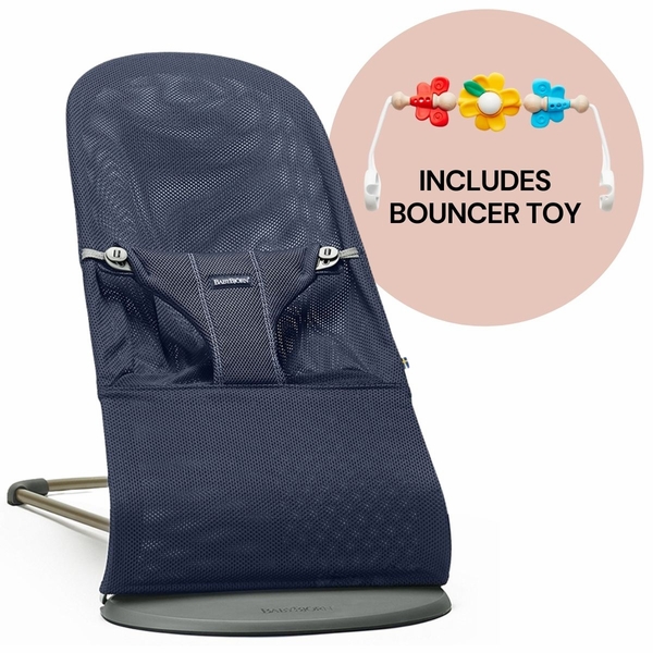 BabyBjorn Bouncer + Toy Bundle - Bliss (Mesh) Navy Blue