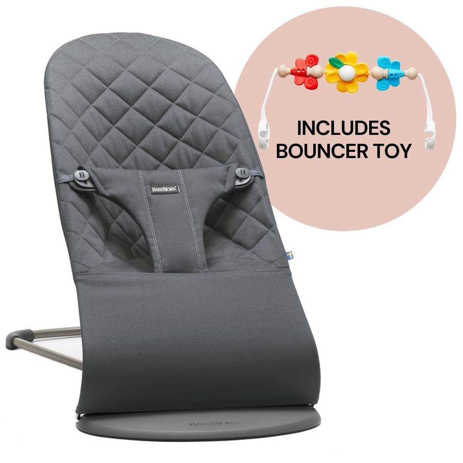 BabyBjorn Bouncer + Toy Bundle Bliss (Quilted Cotton) Anthracite