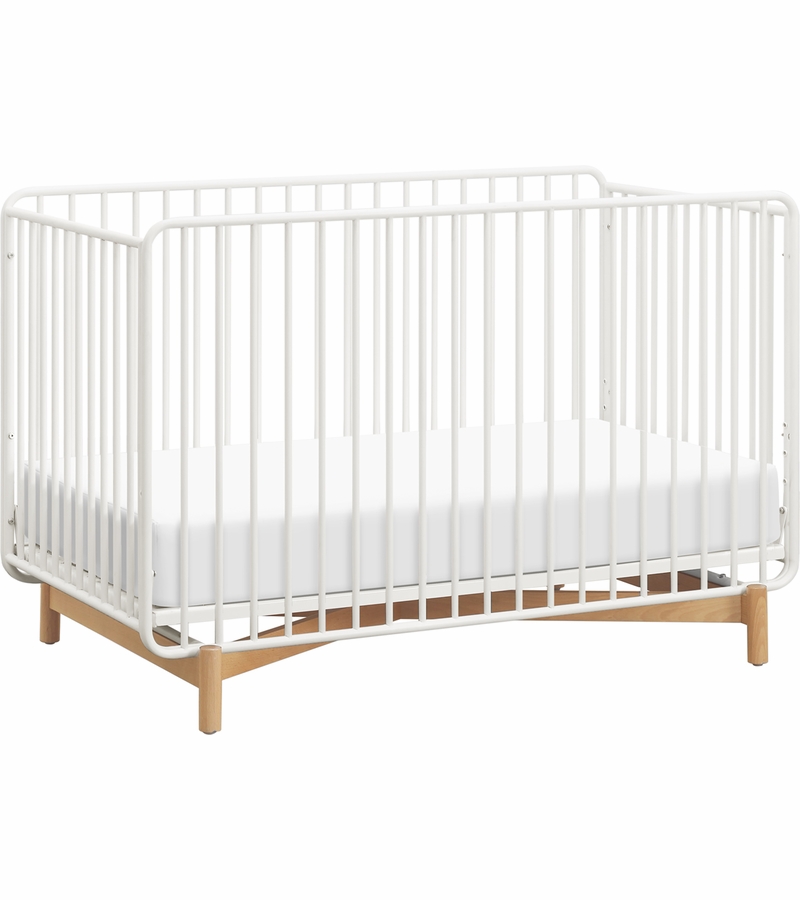 Babyletto Bixby Metal Crib with Toddler Bed Conversion Kit Warm White / Natural Beech