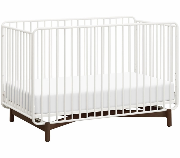 Babyletto Bixby Metal Crib with Toddler Bed Conversion Kit - Warm White / Walnut Stain