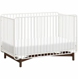 Babyletto Bixby Metal Crib with Toddler Bed Conversion Kit - Warm White / Walnut Stain