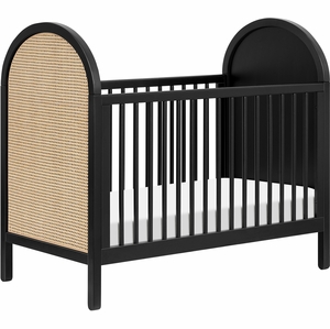 Babyletto Bondi Cane 3-in-1 Convertible Crib w/ Toddler Bed Conversion Kit - Black / Natural Cane