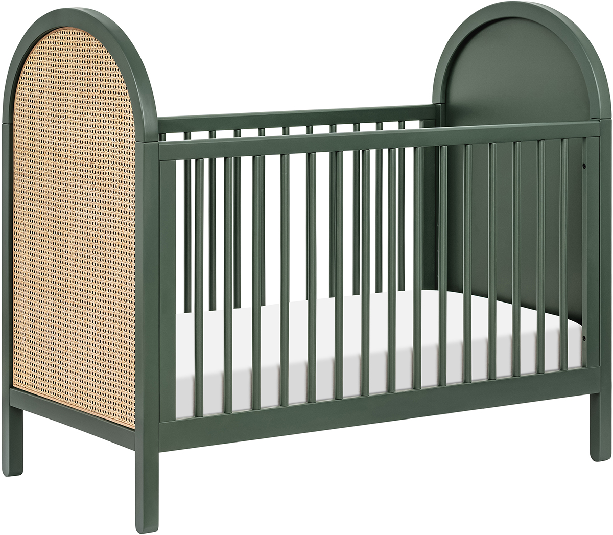 Babyletto Bondi Cane 3-in-1 Convertible Crib w/ Toddler Bed Conversion Kit - Forest Green / Natural Cane