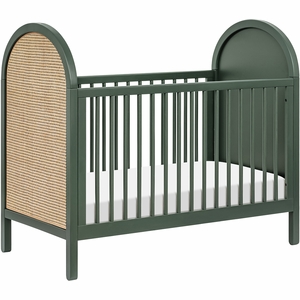 Babyletto Bondi Cane 3-in-1 Convertible Crib w/ Toddler Bed Conversion Kit - Forest Green / Natural Cane