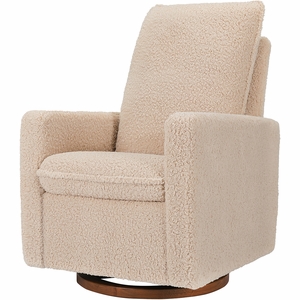 Babyletto Cali Pillowback Swivel Glider - Chai Shearling w/Dark Wood Base