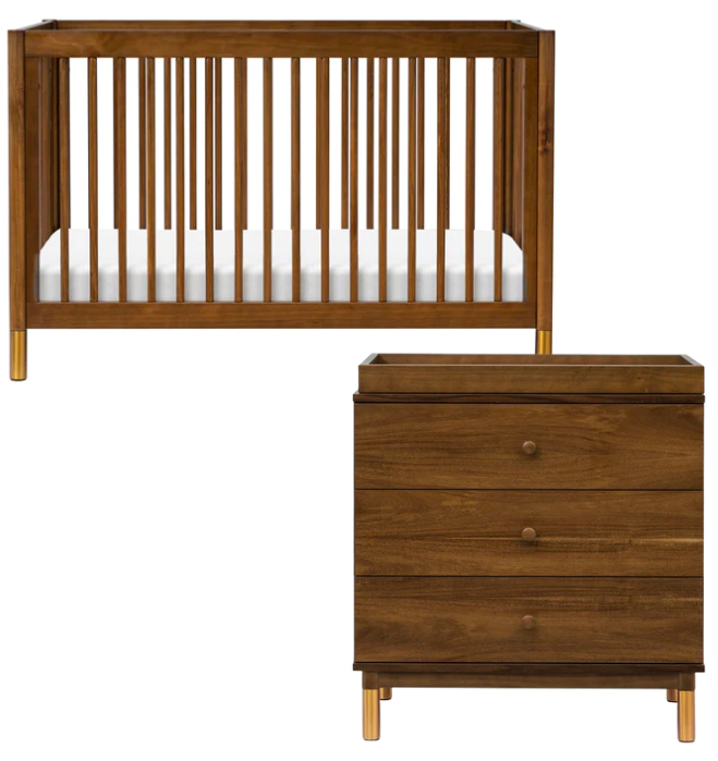 Babyletto Gelato 4in1 Convertible Crib + 3Drawer Changer Dresser Bundle Natural Walnut