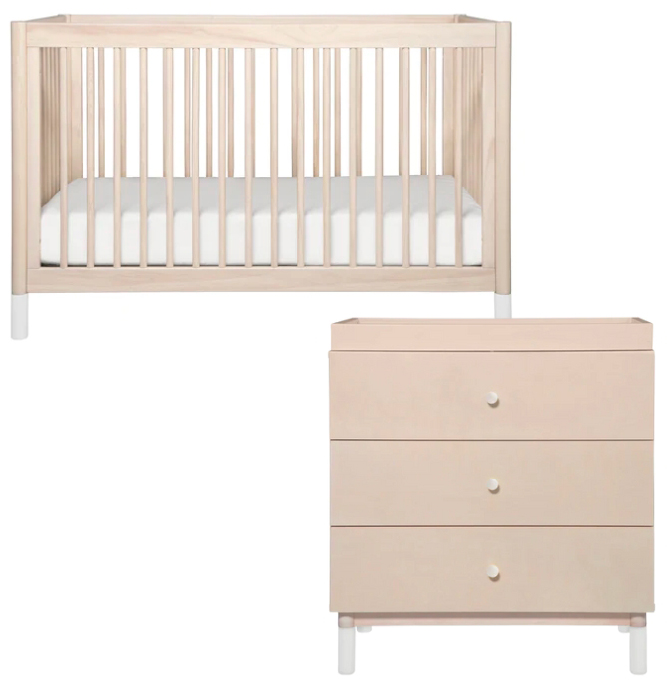 Babyletto Gelato 4-in-1 Convertible Crib + 3-Drawer Changer Dresser Bundle - Washed Natural / White
