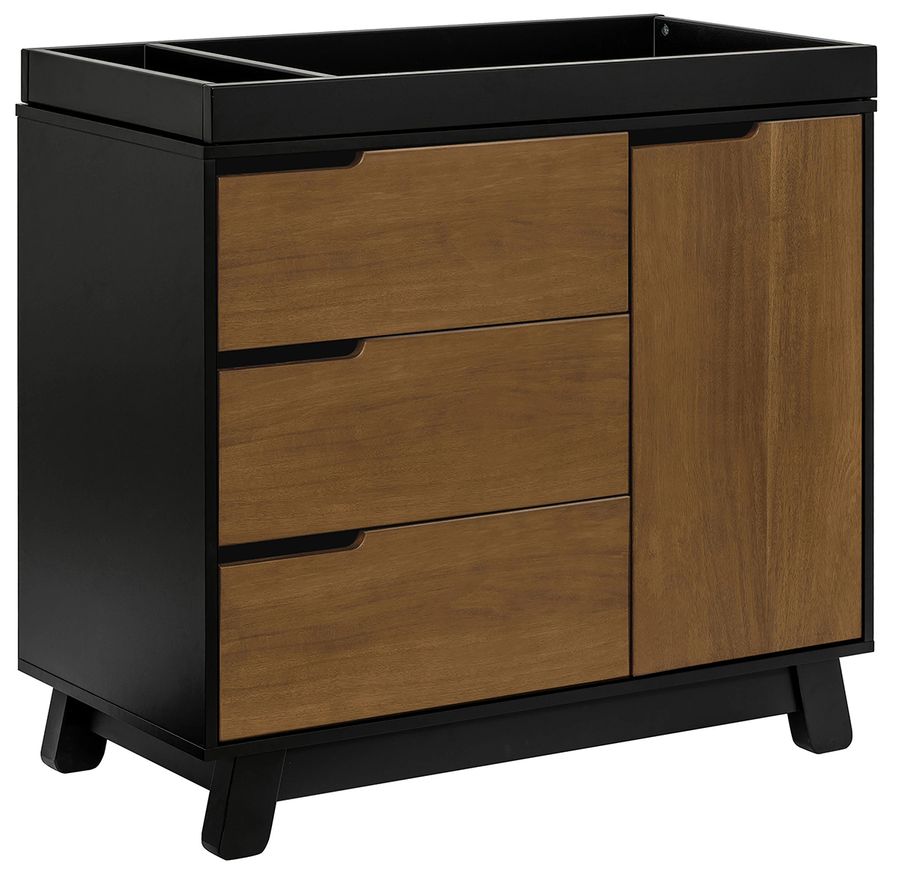 Babyletto Hudson 3Drawer Changer Dresser, KD w/Removable Changing Tray Black / Natural Walnut