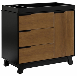 Babyletto Hudson 3-Drawer Changer Dresser, KD w/Removable Changing Tray - Black / Natural Walnut