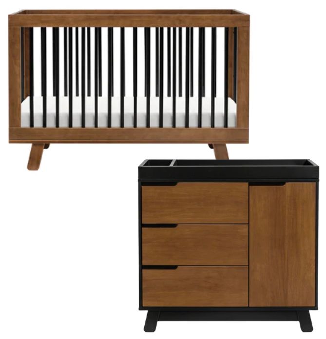 Babyletto Hudson 3in1 Convertible Crib + 3Drawer Changer Dresser Bundle Natural Walnut / Black