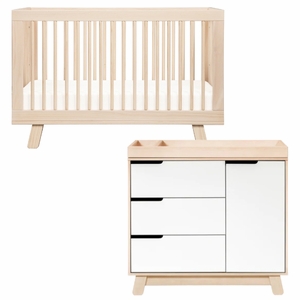 Babyletto Hudson 3-in-1 Convertible Crib + 3-Drawer Changer Dresser Bundle - Washed Natural / Washed Natural / White