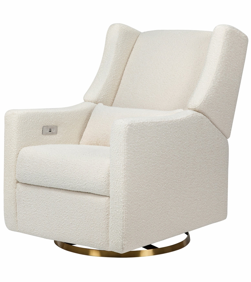 Babyletto Kiwi Electronic Glider Recliner w/ USB Ivory Boucle w/ Gold
