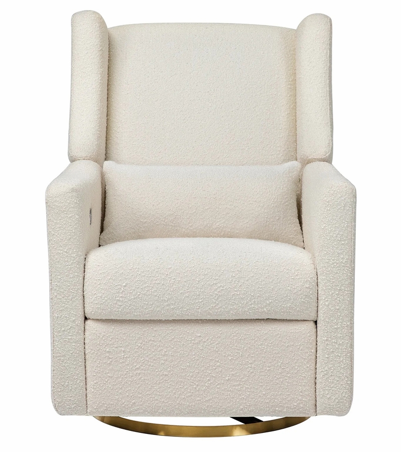 Babyletto Kiwi Electronic Glider Recliner w/ USB Ivory Boucle w/ Gold